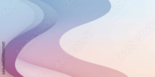 An abstract blue background with waves flows through a cold winter landscape of white snow and frozen ice under a clear sky