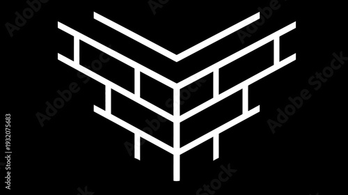 A geometric abstract illustration of a central stylized V-shape formed by white lines against a black background