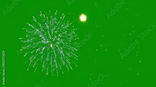 Fireworks Explosion in Vibrant Green Screen with Bright White Sparks and Central Burst for Celebration Background