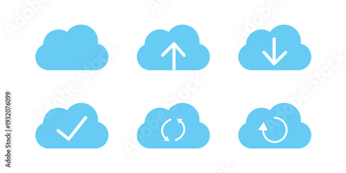 Cloud Storage Icons Set with Upload Download Sync Refresh and Check Symbols Vector Illustration
