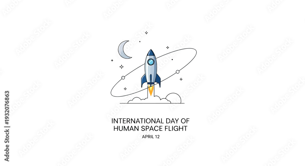 Fototapeta premium Simple Line Drawing of Rocket Ship Launching.