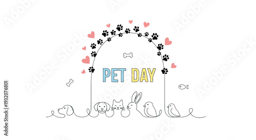 Pet Day Illustration with Animals and Hearts.