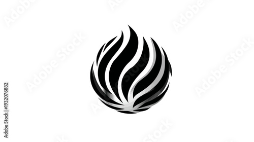 Stylized flame graphic, black and white design with wave-like elements radiating outwards