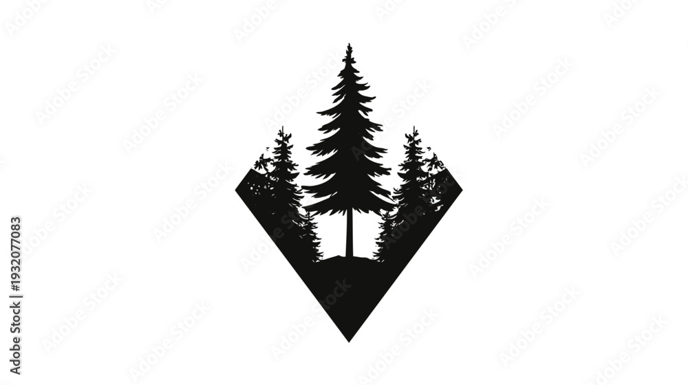 Obraz premium Silhouetted illustration of a forest inside a diamond shape against a white background