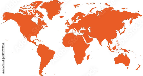 A world map with orange continents on white background