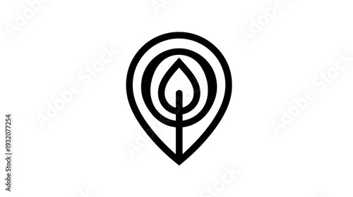 A minimalist black line art icon, a leaf shape within a teardrop design, on a white background
