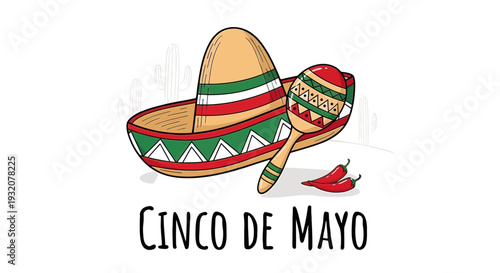 Colorful Sombrero and Maracas for Cinco de Mayo.