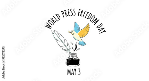 Dove and Quill Pen Inkwell Illustration.