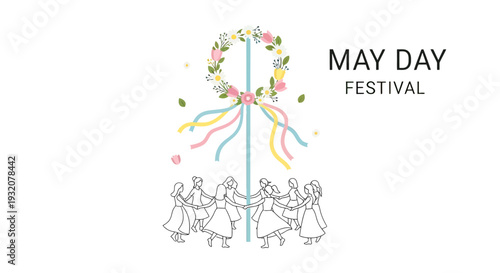 May Day Festival Dancing Around Maypole.