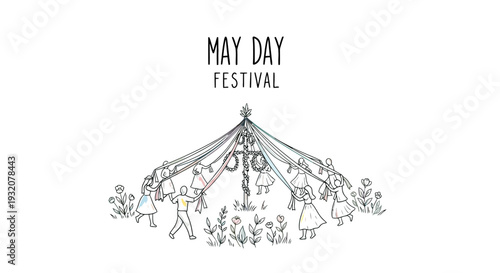 May Day Festival Illustration with People Dancing.