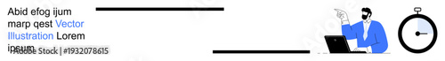 Productivity, time management, business strategy, online work, efficiency, deadline tracking. A professional using a laptop with a stopwatch icon. Productivity and time management concept