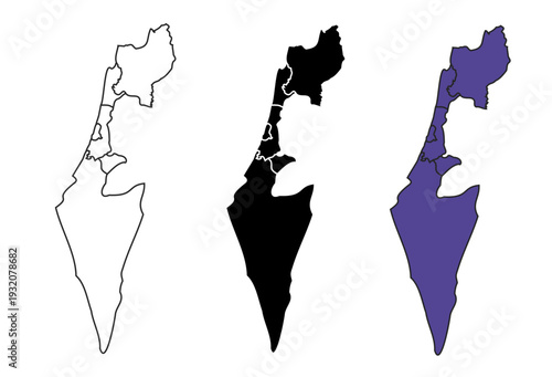 A set of vector maps of Israel with prefecture boundaries in three styles