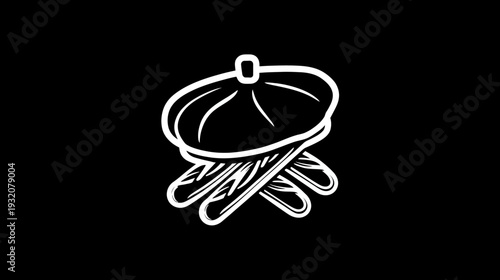 Stylized white beret rests atop stylized bread loafs against a stark black backdrop