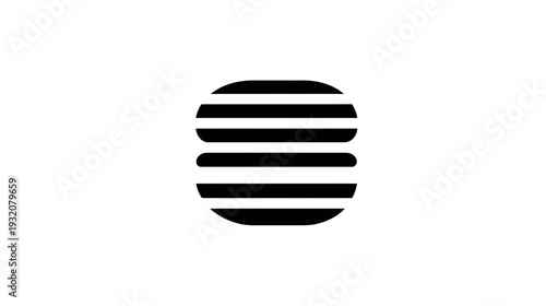 A minimalist icon of a rounded shape composed of horizontal black stripes on a white background