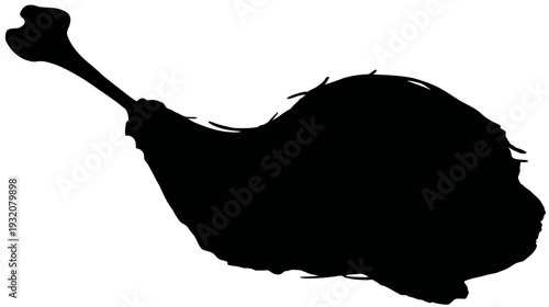 Silhouetted illustration of a fowl's leg quarter, featuring bone and fleshy meat