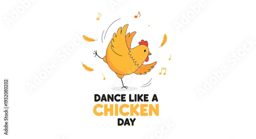 Cartoon Chicken Dancing with Musical Notes.