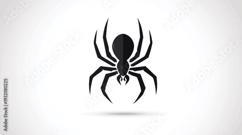 A minimalist depiction of a spider, rendered in solid black against a clean white backdrop