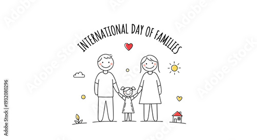 Family Illustration with Parents and Child Together.