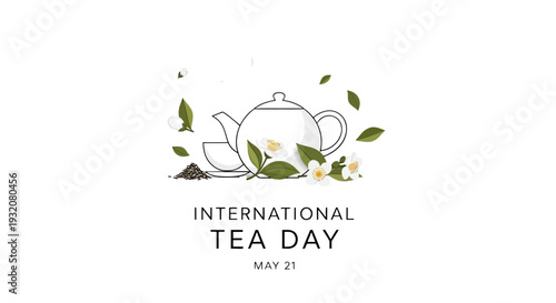 International Tea Day Teapot Tea Leaves Illustration.