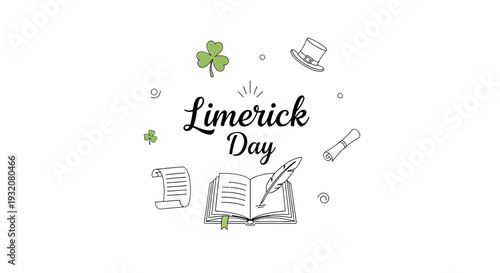 Limerick Day illustration with literary elements.
