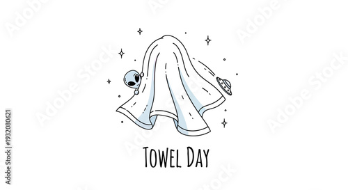 Towel Day Illustration with Ghost and Stars.