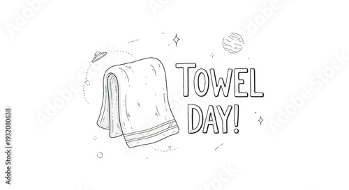 Towel Day Illustration with Text and Symbols.