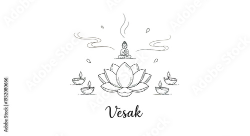 Vesak Lotus Flower with Candles and Incense.