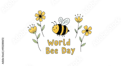 World Bee Day cartoon bee illustration.
