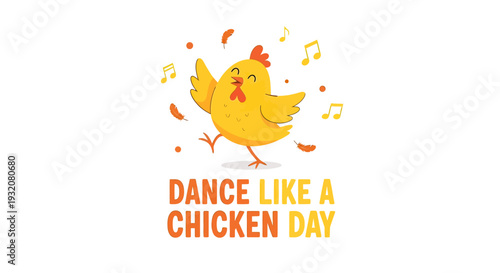 Yellow Cartoon Chicken Dancing Freely Happy.