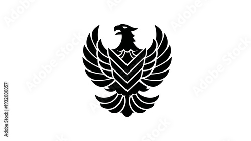 A simple, black eagle design with outstretched wings, geometric body, on a white background