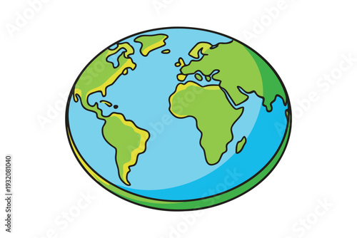 Stunning cartoon globe illustration with green continents and blue oceans