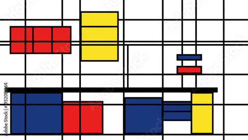 geometric abstract art composition featuring bold primary colors within a grid perfect for modern design and digital backgrounds