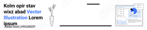 Data analytics, presentations, trending research, business insights, report generation, and productivity. A carrot, text and charts on a graph. Data analytics and business insights theme