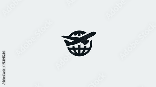 A silhouette of an airplane flying over a globe, symbolizing travel and global connectivity