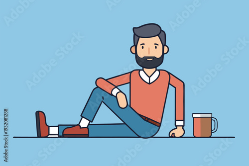 Relaxed man sitting with coffee cup in casual modern setting