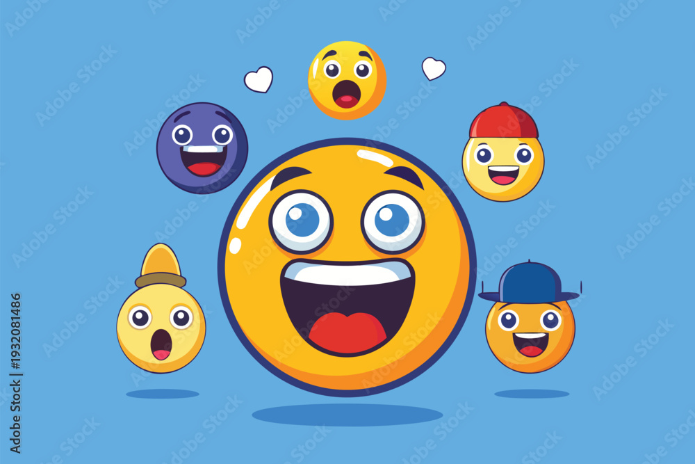 Naklejka premium Vibrant emoticon faces expressing joy and surprise in playful digital illustration