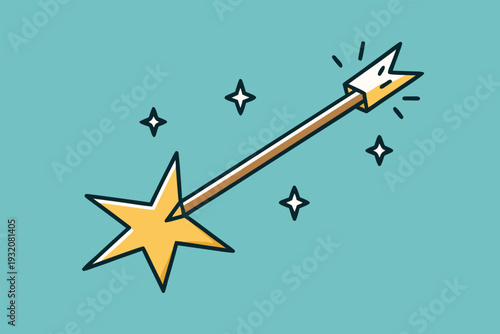 Magical shooting star with sparkling tail flying through night sky