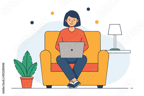 Woman working remotely on laptop from comfortable home environment