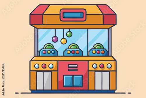 Colorful claw machine game at an arcade with vibrant prizes