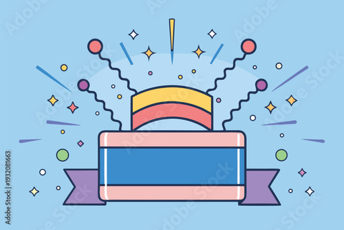 Celebrating success with colorful confetti and award ribbon