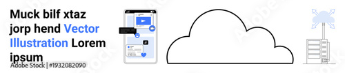 Cloud computing, wireless networks, data storage, smartphone technology, information sharing, IoT applications. Smartphone with cloud icon and digital elements. Cloud computing and wireless networks