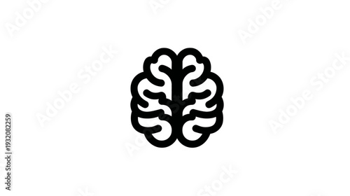 A stylized illustration of a human brain with thick, black outlines centered on a white background