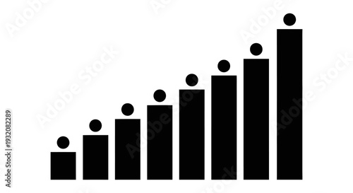 Black and white graphic showing increasing bar heights with accompanying dots