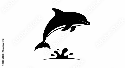 A sleek black silhouette of a dolphin leaping from the water with splashes