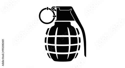 Black silhouette of a hand grenade with a pin and textured body