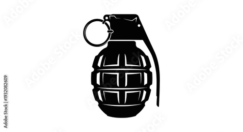 Black silhouette of a classic hand grenade isolated on a white background