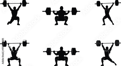 Weightlifter silhouettes in various exercise positions