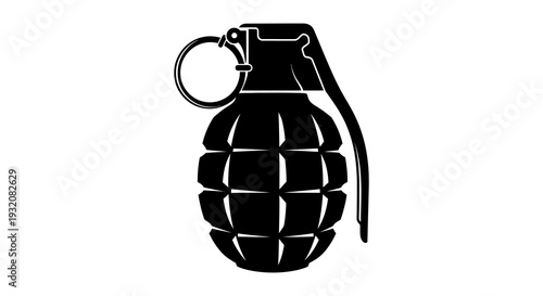 Black silhouette of a classic hand grenade with a pin and segmented body
