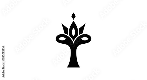 Stylized black tree silhouette with a diamond shaped element on white background