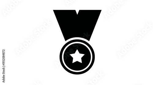 A black and white icon of a medal with a star, symbolizing achievement and reward